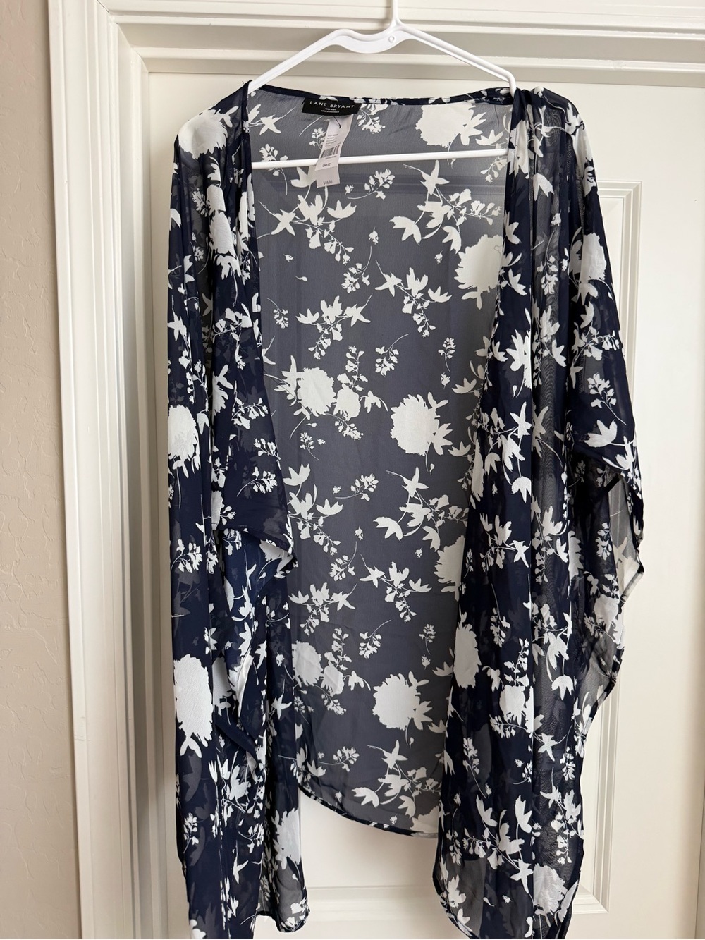 Lane Bryant Navy and White Floral Sheer Kimono